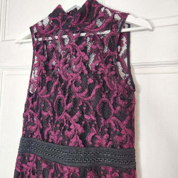 Rachel Roy Lace Cocktail Dress Size 6 Black & Magenta High Neck Fit and Flare - Picture 3 of 9